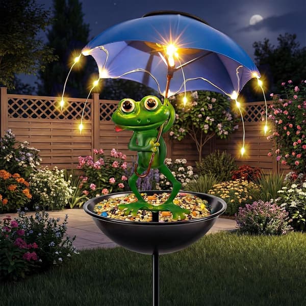 Solar Fuglefoder Frø Haveindretning, Udendørs Solcellelamper med Paraply, Kolibrifoder Dekorativ Sti Belysning Gårdsplads Kunst Ornament Fuglefoder