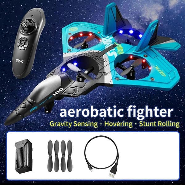RC Fjärrkontroll Flygplan 2.4G Fjärrkontroll Jaktplan Hobbyplan Segelflygplan EPP Skumleksaker RC Drönare Barn Present-A Blue