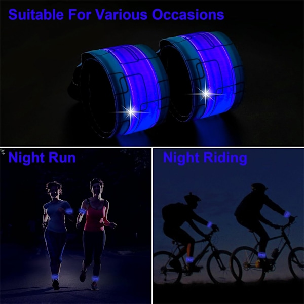 LED Armband för Löpning, 2-pack för Löpare Uppladdningsbar Reflex Löparutrustning Lysande Armband Hög Synlighet LED Armbandslampor - Blå Blue