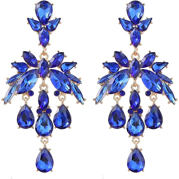 Teardrop Chandelier Örhängen, Teardrop Cluster Dangle Örhängen för kvinnor, Bohemian Flower Teardrop örhängen, Sparkling Teardrop Stud örhängen blue