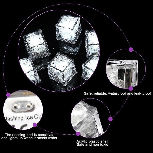 Lys upp isbitar, 12-pack multi LED-iskuber, återanvändbar glödande blinkande iskub för klubbbarfest White