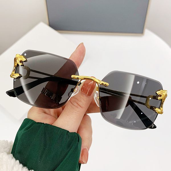 Snygga kantlösa solglasögon för män och kvinnor Modepersonlighet leopard spegel solglasögon glasögon med ben Gradient grey