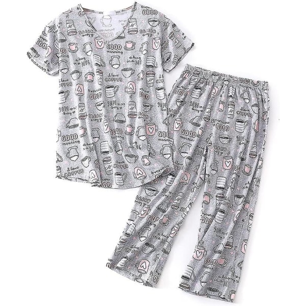 Pyjamasset för kvinnor - Capri Pyjamas för kvinnor Set Plus Size nattkläder Toppar med capribyxor Summer Pjs Sets XL
