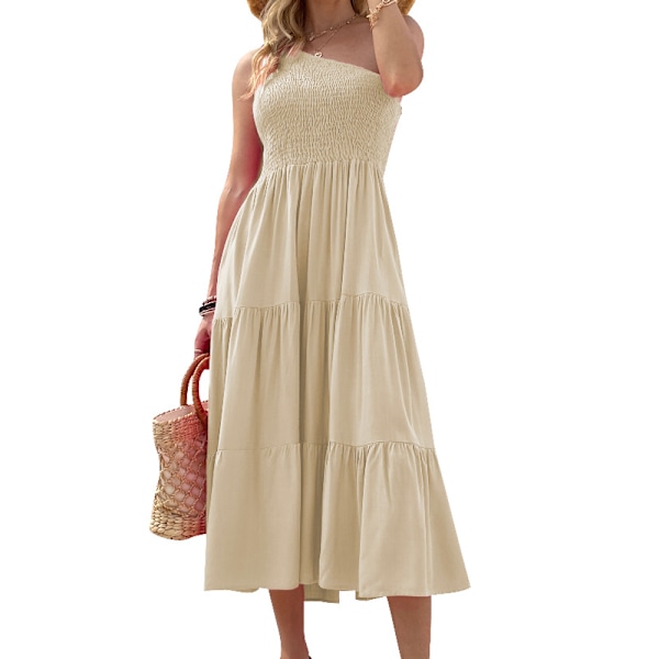 Dam Boho One Shoulder Ärmlös strandfestklänning -Aprikos M