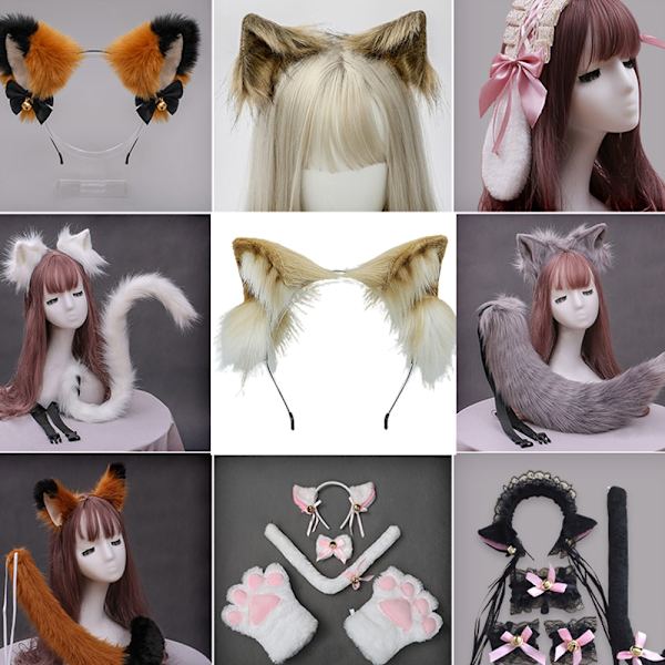Handgjord ingefära Katt Varg Räv Öron Djur sött huvud Tillbehör Beige