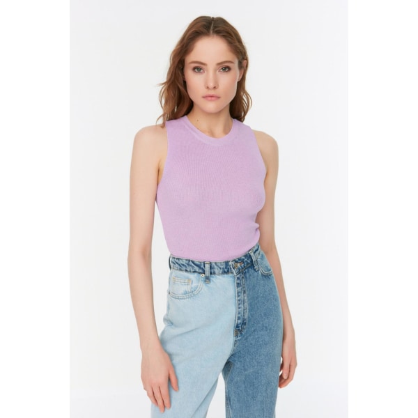 Trendyol Blus Plain Crew neck Standardärm Bodycon Purple L