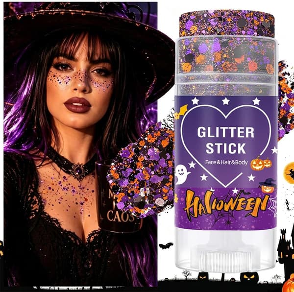 Halloween Krops-, Ansigts- og Hårglimmerstift - Lilla & Sort Chunky