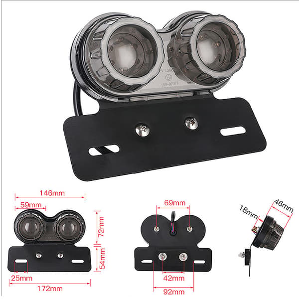 20 LED Motorcykel Baglygte Integreret Bremselys Indikator Kørelys med Nummerpladeholder (Sort Linse)