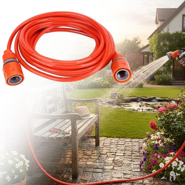 Flexibel trädgårdsslang 8 mm, 6 meter med snabbkoppling, vattenslang för gräsmatta, trädgård och utomhusbruk, orange