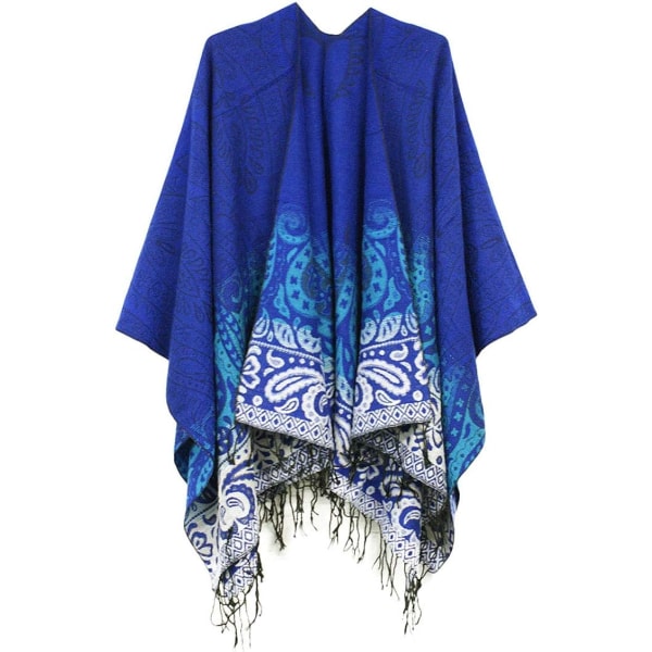 Vintage mönster tofs Poncho kvinnors retro stil sjal Cape