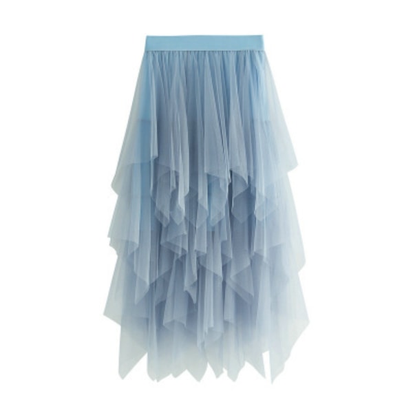 Kvinnor tyll kjol elastisk midja mesh lång stycke kjol klänning blue