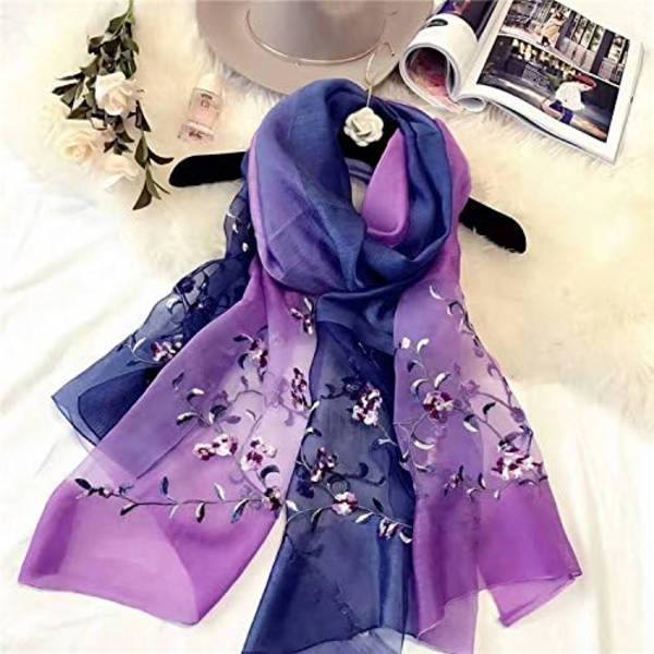 Silk Wool Broderad Silk Scarf Partihandel Gradient Färg Mulber