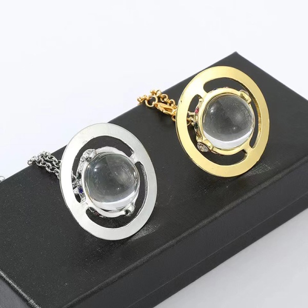 Planet Saturn Crystal Orb Halsband Örhängen Stud Smycken Wome Gold Earrings