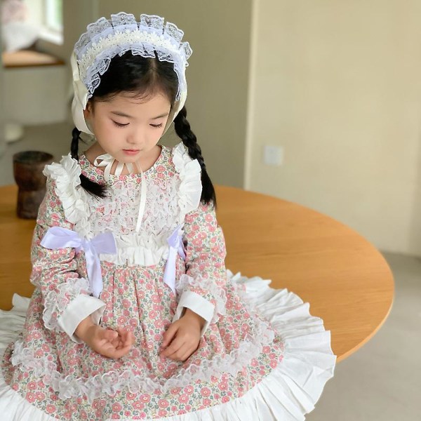 Tjejkjol Lolita klänning våren små och medelstora barnkläder Blommig barn prinsess kjol flicka baby 130cm