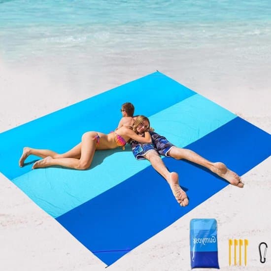 Strandtæppe - Picnictæppe - Slap af i sandet - Inkluderer jordankre - 210 x 200 cm - Blå