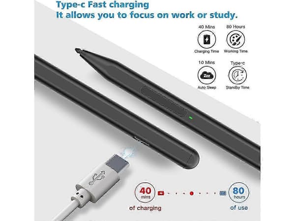 Microsoft Surface-kompatibel penna med suddknapp – För Surface Pro, Laptop, Studio, Book (3/2/1, Pro 11/10/9/8/X/7+/6/5/4/3) Black