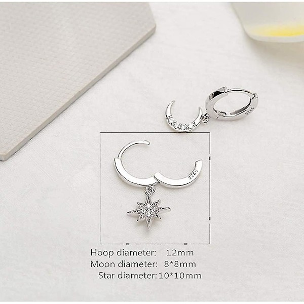 Kvinnors hänge Small Hoop Örhängen Flickor Sterling Silver Charm Kristall Asymmetrisk Snowflake Crescent Pendant
