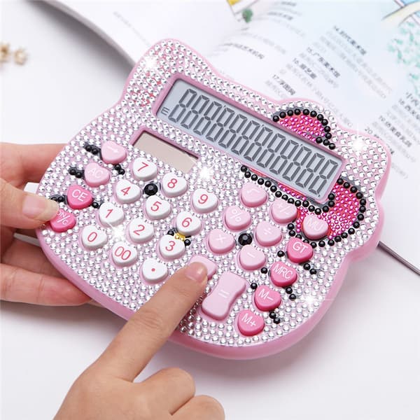 Härlig tecknad Hello Kitty strass solcellsdriven miniräknare skol- och kontorsmaterial