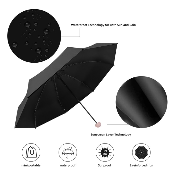 Reseparaply - Mini hopfällbart kompakt paraply med case, Fantastic black
