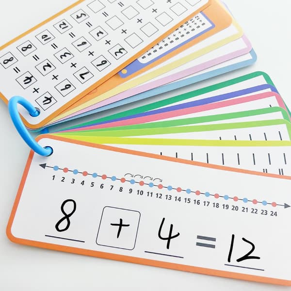 60 stk. Multi Math Flash-kort, Addisjon Subtraksjon Multiplikasjon Divisjon Flashcard med tavlemarkører, 4 ringer, Pedagogiske gangetabell-flashkort