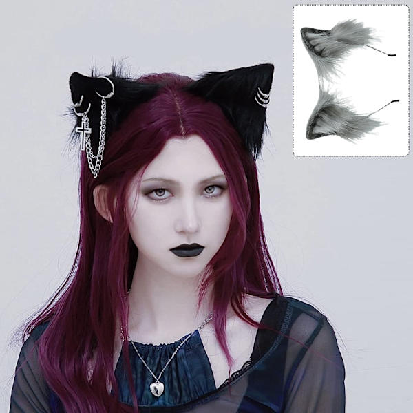 Handgjord ingefära Katt Varg Räv Öron Djur sött huvud Tillbehör grey