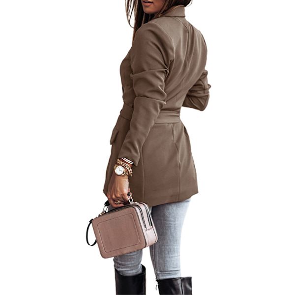 Kvinnor apel Blazer Coats ace Up O Work Slim Suits Jackor Khaki L