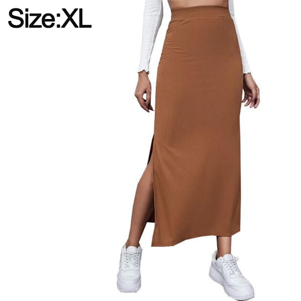 Hög midjade delade lårstickad lång tight kjol XL