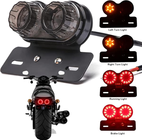 20 LED Motorcykel Baglygte Integreret Bremselys Indikator Kørelys med Nummerpladeholder (Sort Linse)