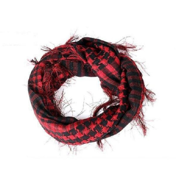 Scarf Military Shemagh Tactical Desert Keffiyeh Head Neck Scarf Arab Wrap med tofs 37,4x37,4 tum / 95x95 cm (svart och rött rutnät)