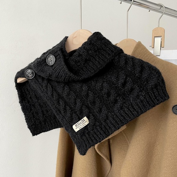 Knäppning halsduk för kvinnor höst och vinter med tjock varm turtleneck huvud stickad haklapp falsk krage krage krage set black