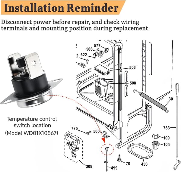 WD01X10567 Diskmaskinstermostatbrytare kompatibel med GE diskmaskiner