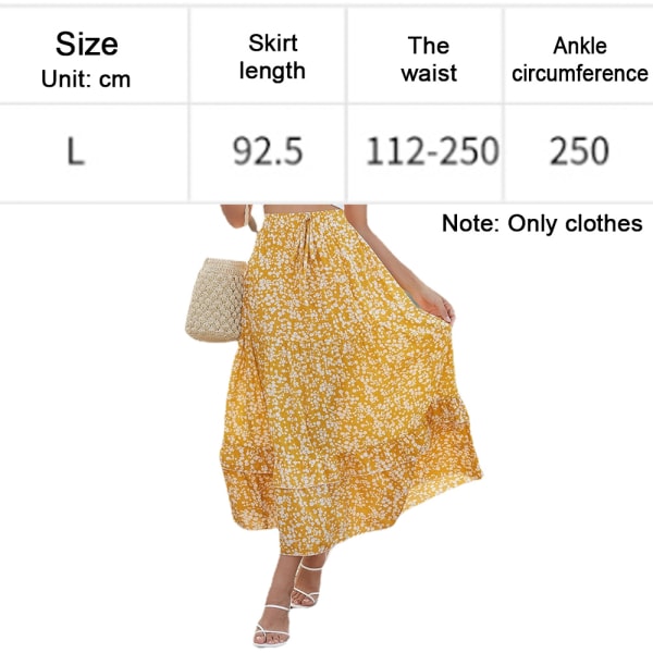 Kvinnor Print Asymmetrisk Hem Boho A-linje lång kjol L