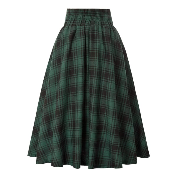 Kvinnors rutigt ullkjolar A-line Tartan långa kjolar Green L