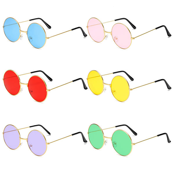 Retro runda solglasögon bländande mode runda bågar glasögon färgade linser prins spegel Gold frame tea tablet