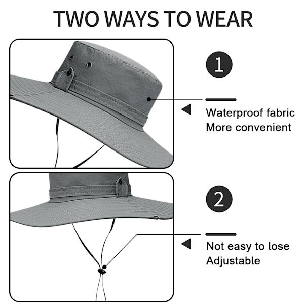 Solhattar med UV-skydd, vandringssafari med bred brättad cap light grey
