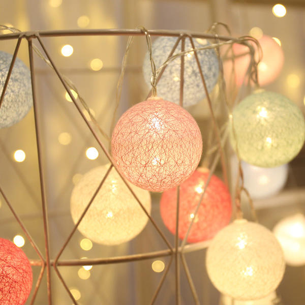 LED Färgad lampa ljus Bomullstråd Kula Belysning Kedja Batterityp, Julfest Bröllopsdekoration Macarons 3 M 20 lights