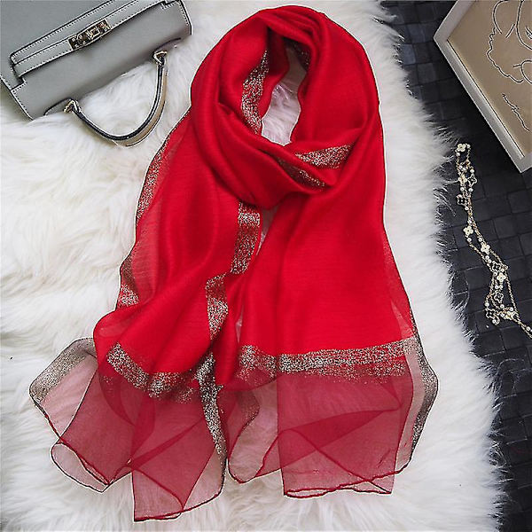 Tunn sjal Sidenscarf Lång damscarf för kvinnor Mode Utländsk S stor röd