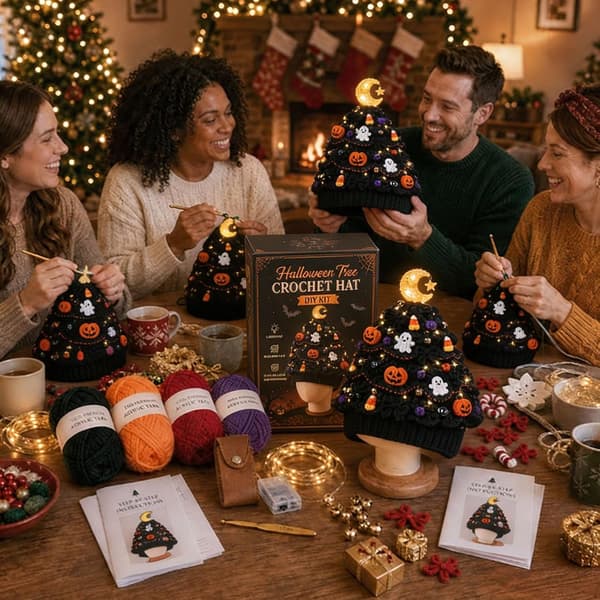 Lysende juletræshæklet hat DIY-sæt, 9,1 tommer LED-garnhåndværk, englevelsignelse julepynt, 1 stk. B