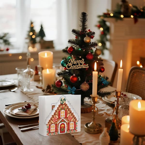 Juleserviett holder, rustikk pepperkakehus-vevsboks, egnet for vinterjuleoppbevaring, gårdshus, restaurant, fest og andre anledninger