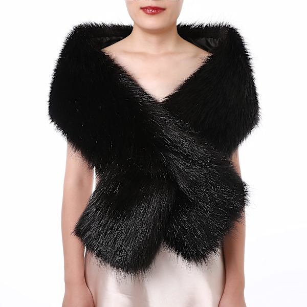 Dam Vinter Fuskpäls Scarf Wrap Krage Sjal Shrying (svart)