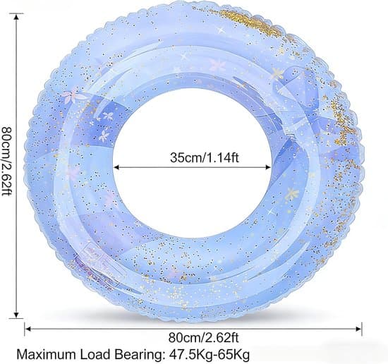 Badering - Blå med glitter - 80 cm diameter - Oppblåsbar - Solid PVC - UV-bestandig - Passer for barn og voksne - Flytehjelp for stranden