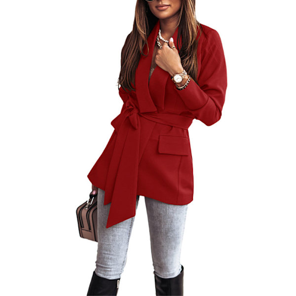 Kvinnor apel Blazer Coats ace Up O Work Slim Suits Jackor Red L