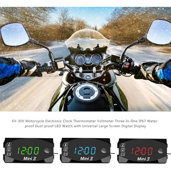 3-i-1 Digital Motorcykel Ur Termometer Voltmeter Digitalt Styr