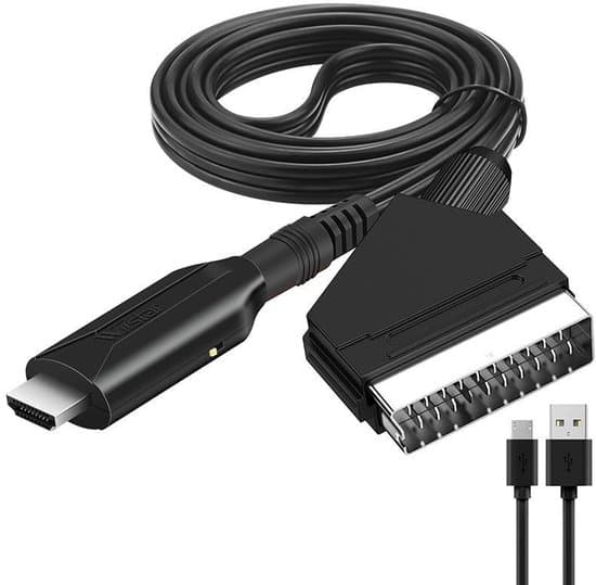HDMI til SCART-adapter - Videokonverterer - Plug and Play - Inkluderer USB-strømforsyning - for TV, DVD og spillkonsoller