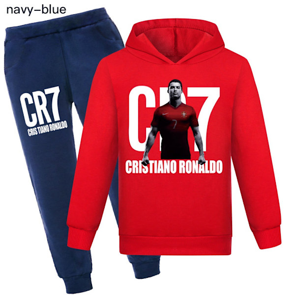 CR7 Ronaldo Pojkars Träningsoverall Fotboll Hoodie Sweatshirt Topp + Byxor Outfit Red02 140cm