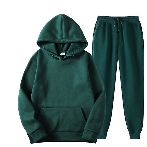 2 st Sweatsuit Set Herr Dam Oversized Långärmad Hoodie Pullover Sweatshirt Träningsoverall Jogger Sweatpants green M