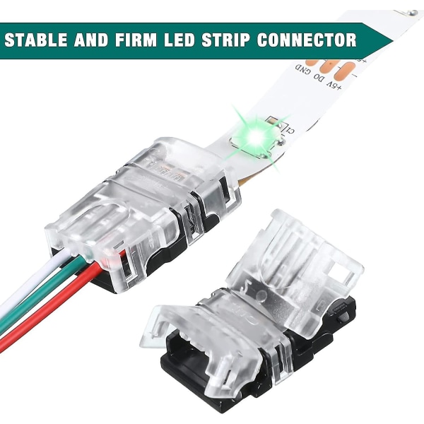 3-stifts Led Strip-kontakter 10 mm för Ws2811 Ws2812b Sk6812 Lödfri Led Strip, med 5 meter lång sladd (10 st)