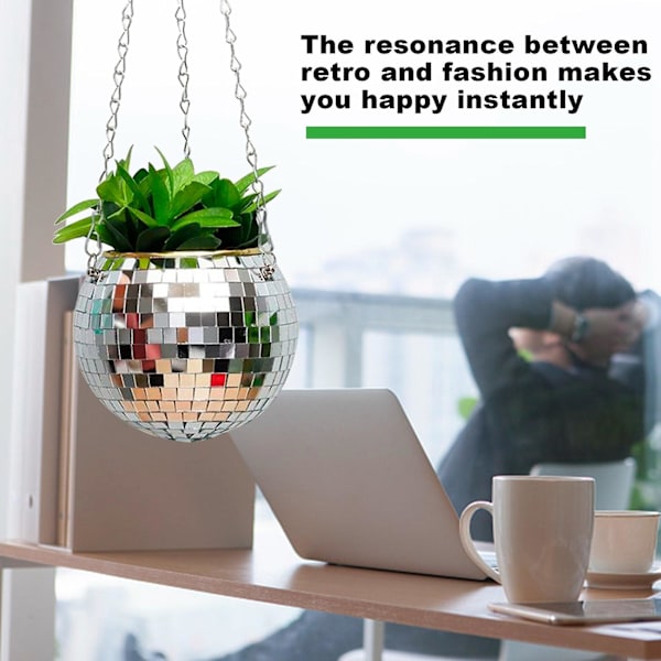 Spegel Reflektor Trädgårdskrukor Planteringskärl Discoboll Utomhus Blomkrukor Rep Spegel Hängkorg Wal Silver
