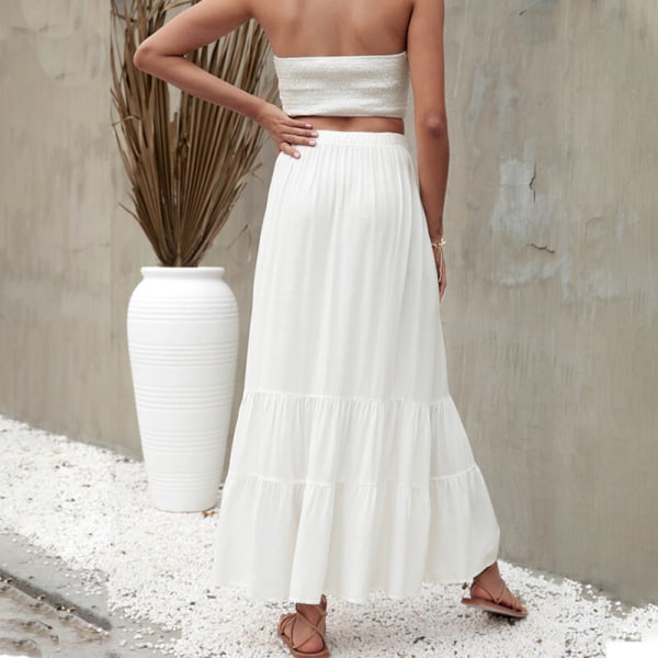 Dam A-line lång kjol med flytande kjolar White 2XL