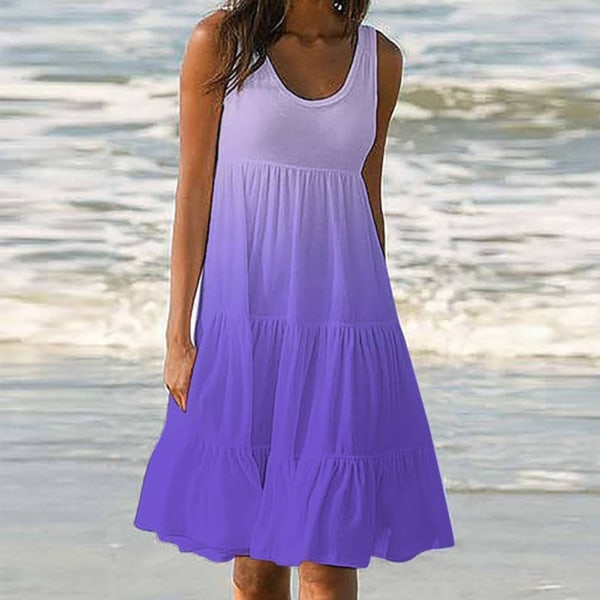 Sexig kort klänning för kvinnor Gradient Lösa veckade solklänningar för att gå på semester 2xl red